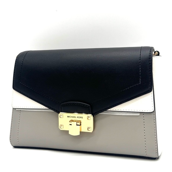 Michael Kors Kinsley leather Medium shoulder Flap Crossbody Bag Optic White - Picture 2 of 9